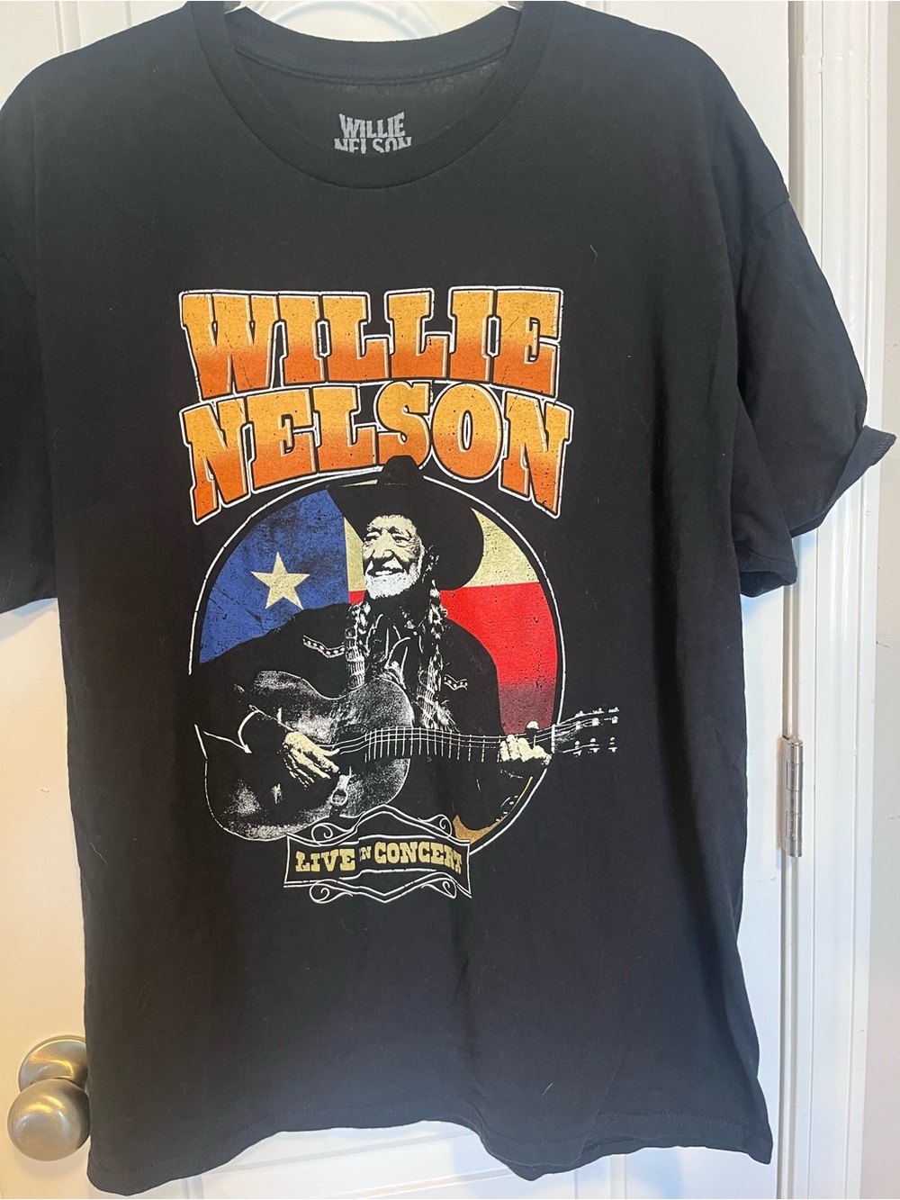 Willie Nelson Black Graphic Tee - Orange & Red Print